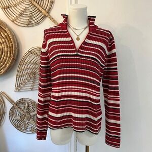Vintage Tommy Hilfiger 90s Striped Quarter Zip Sweater Red L